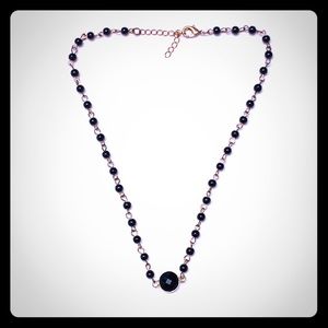 Black beads and gold tone 14” choker necklace